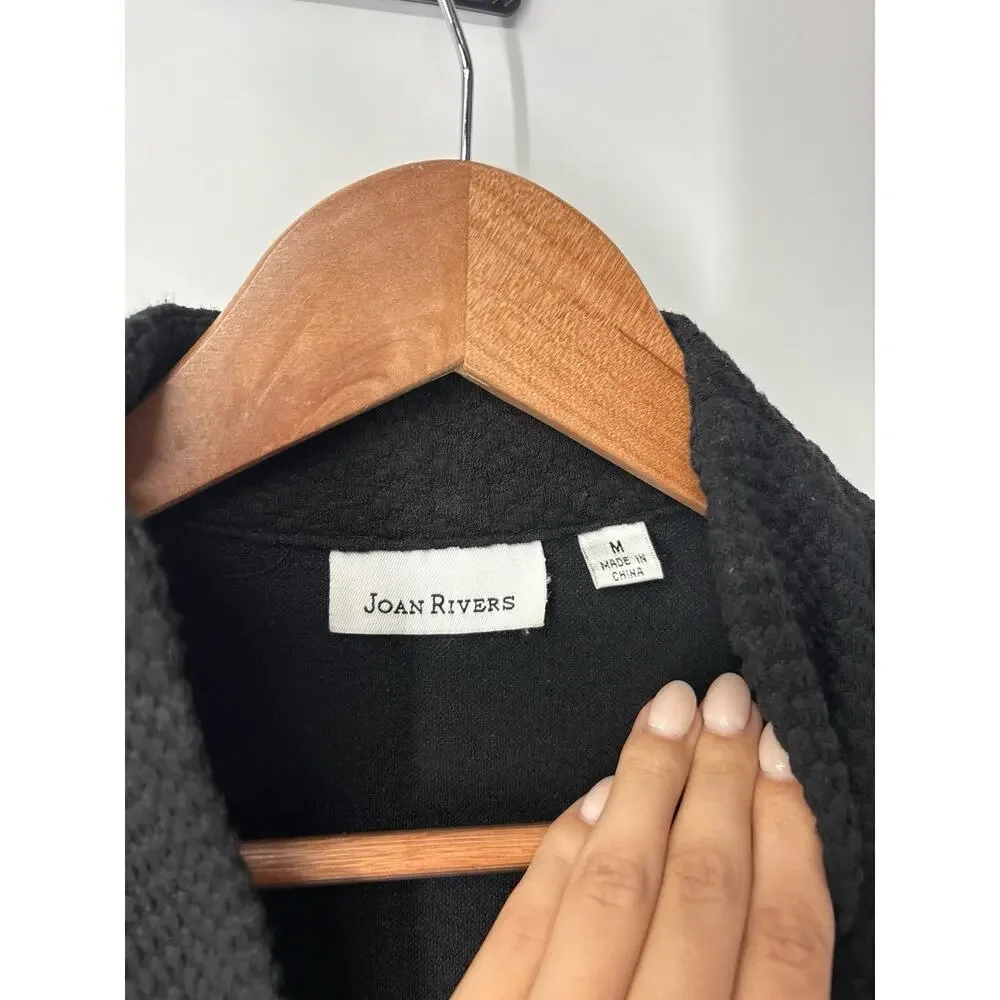 Joan Rivers Womens Black Textured Blazer Jacket Size Medium Gold Buttons Pockets